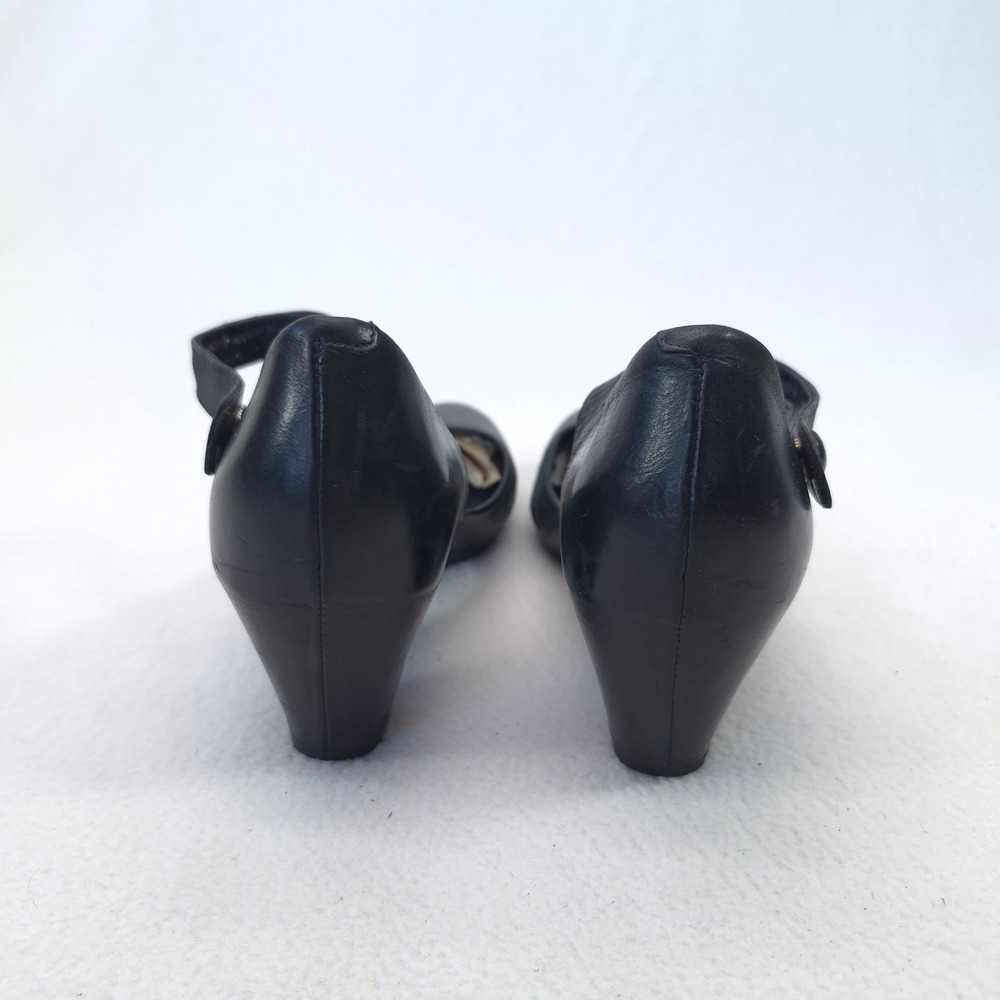 Vialis Black Leather Mary Jane Heels Buttoned Strap Round Toe Size 6 - Picture 9 of 12